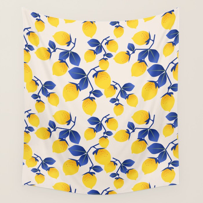 Lemons Blue Wall Tapestry Gallery Image 1
