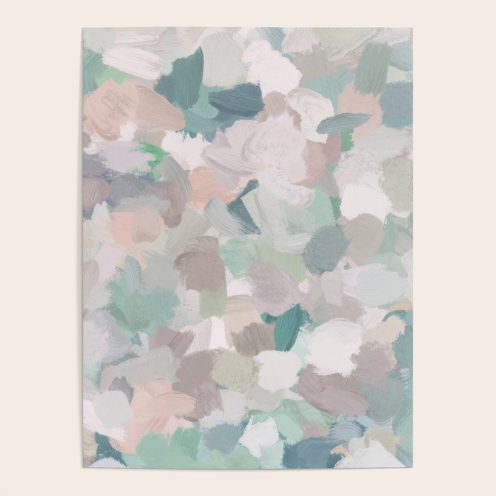 Fuzzy Flowers I - Mint Seafoam Green Dusty Rose Blush Pink Abstract Nature Spring Painting Print Poster Gallery Image 4