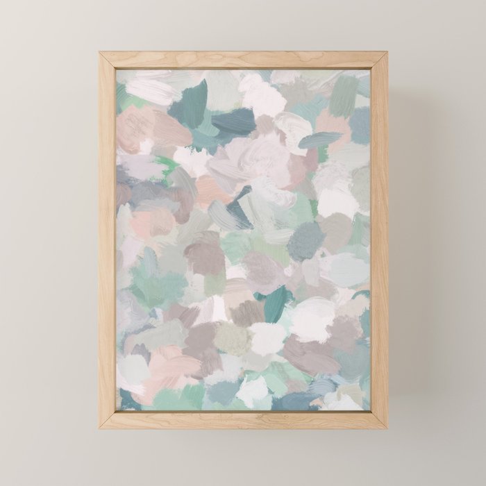 Fuzzy Flowers I - Mint Seafoam Green Dusty Rose Blush Pink Abstract Nature Spring Painting Print Mini Art Print Gallery Image 1