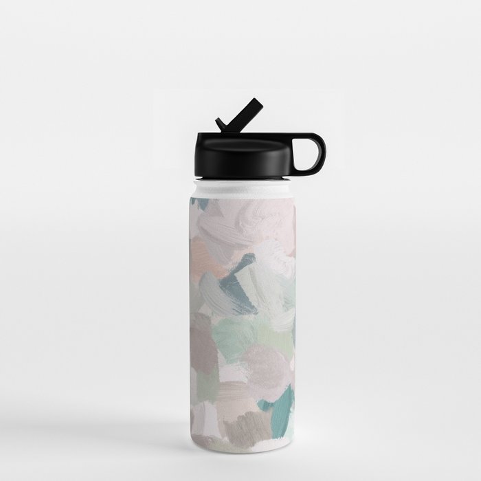 Fuzzy Flowers I - Mint Seafoam Green Dusty Rose Blush Pink Abstract Nature Spring Painting Print Water Bottle Gallery Image 1