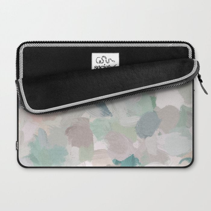Fuzzy Flowers I - Mint Seafoam Green Dusty Rose Blush Pink Abstract Nature Spring Painting Print Laptop Sleeve Gallery Image 2