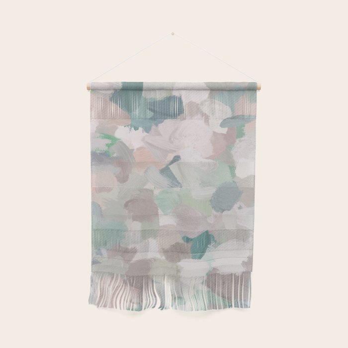 Fuzzy Flowers I - Mint Seafoam Green Dusty Rose Blush Pink Abstract Nature Spring Painting Print Wall Hanging Gallery Image 1
