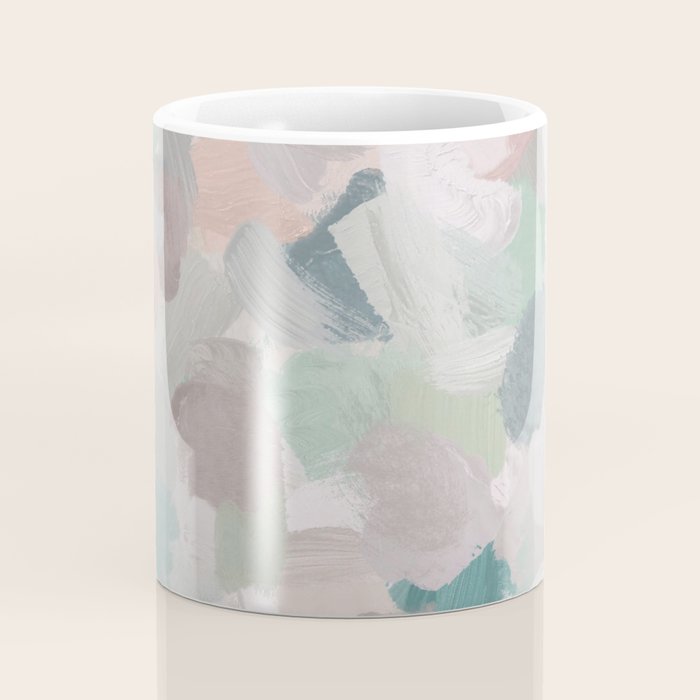 Fuzzy Flowers I - Mint Seafoam Green Dusty Rose Blush Pink Abstract Nature Spring Painting Print Coffee Mug Gallery Image 4