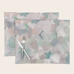Fuzzy Flowers I - Mint Seafoam Green Dusty Rose Blush Pink Abstract Nature Spring Painting Print Placemat Gallery Image 1