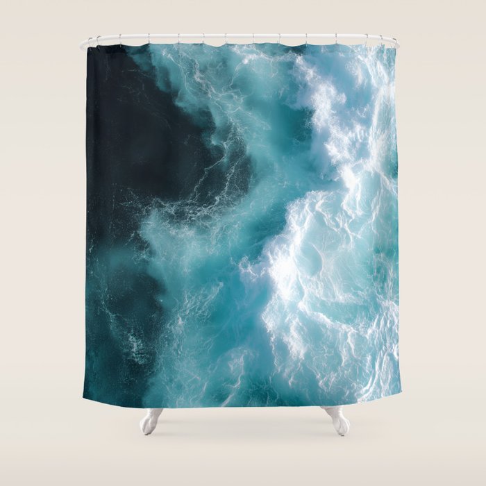 Breaking Waves - Aerial Ocean Print Shower Curtain Gallery Image 1