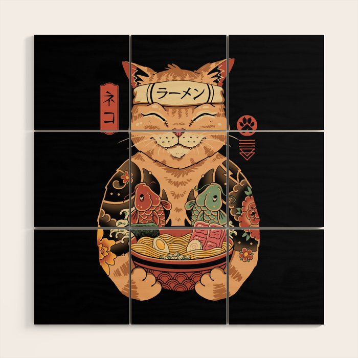Cat Ramen Wood Wall Art Gallery Image 1