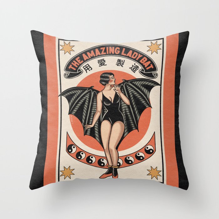 The Amazing Lady Bat Throw Pillow Gallery Image 6
