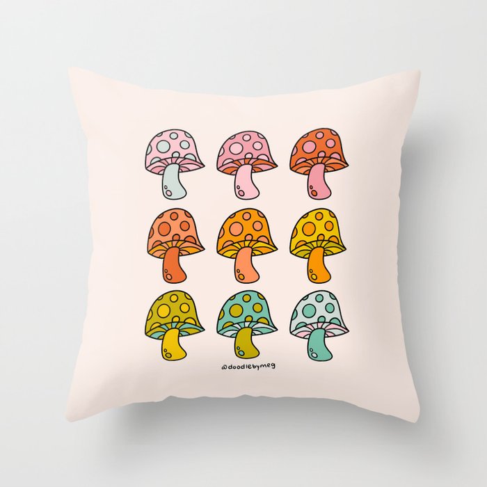 Rainbow Mushrooms Throw Pillow Gallery Image 1