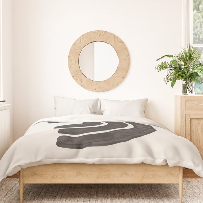 Turn Around Couple Mid Century Modern Minimalist Black Ink Painting Funky Tribal Duvet Cover Gallery Image 3