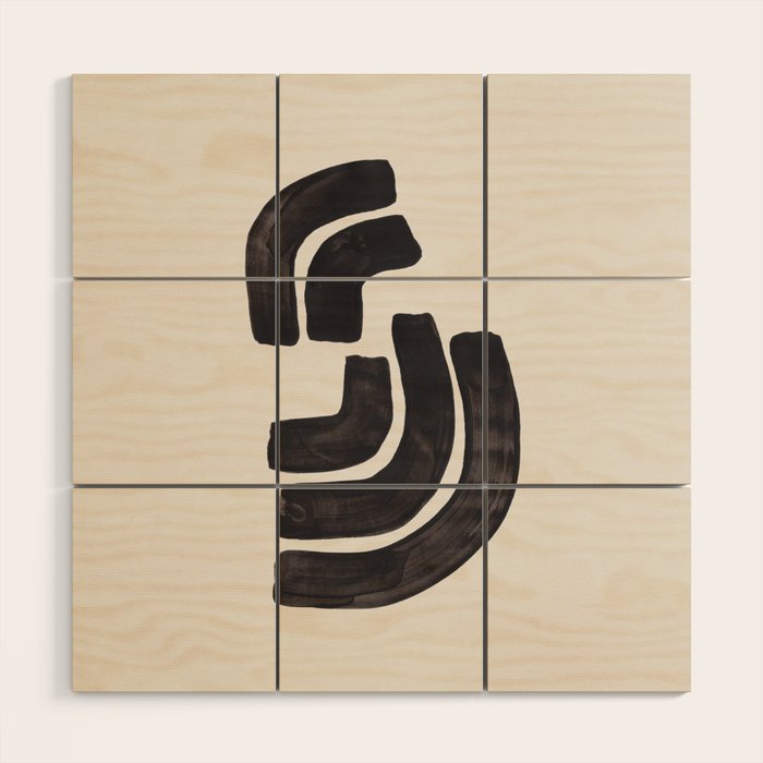 Turn Around Couple Mid Century Modern Minimalist Black Ink Painting Funky Tribal Wood Wall Art Gallery Image 1