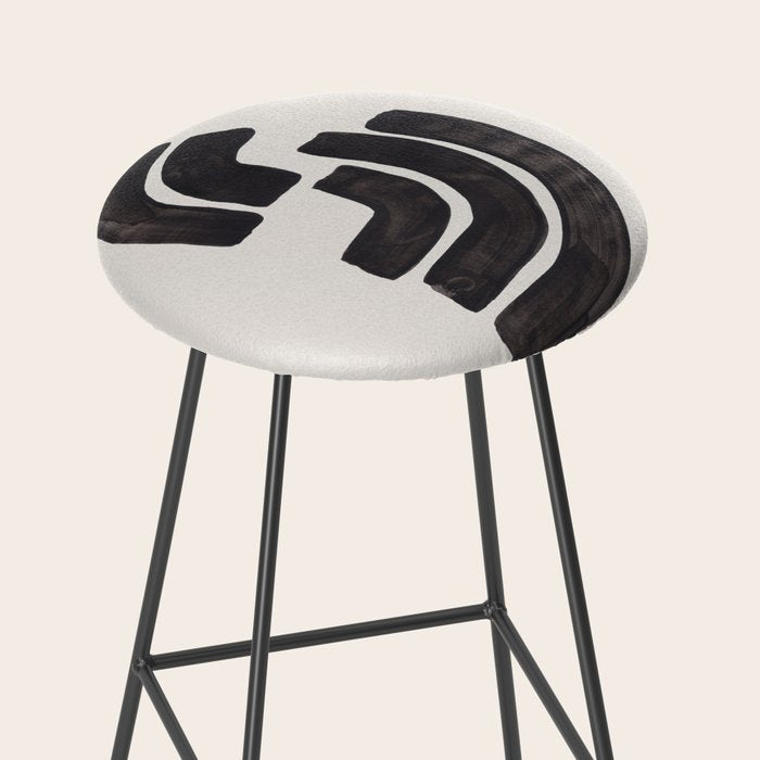 Turn Around Couple Mid Century Modern Minimalist Black Ink Painting Funky Tribal Stool Gallery Image 2