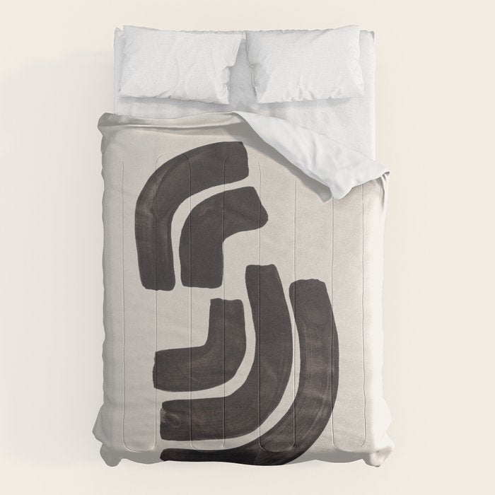 Turn Around Couple Mid Century Modern Minimalist Black Ink Painting Funky Tribal Comforter Gallery Image 6