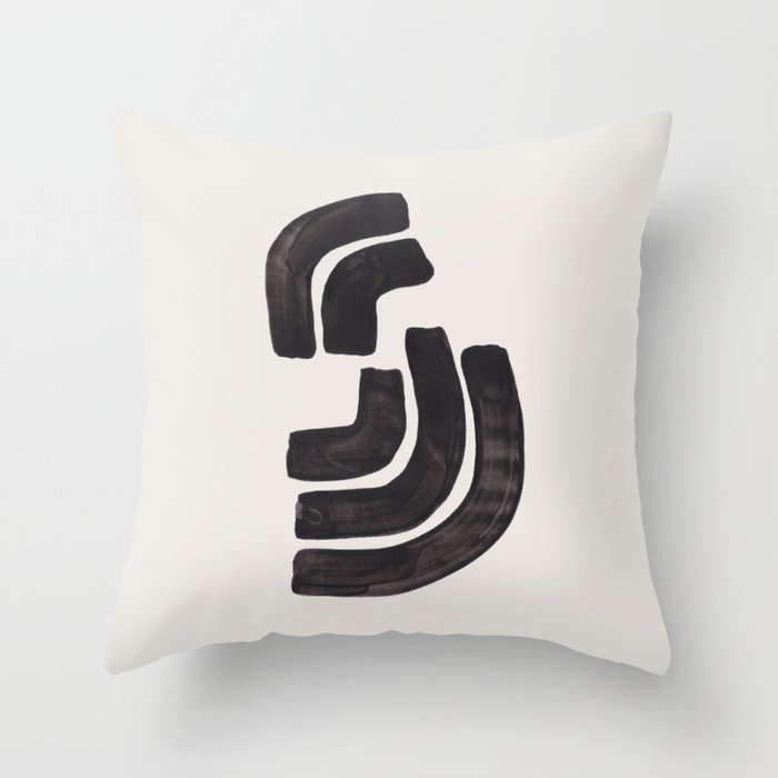 Turn Around Couple Mid Century Modern Minimalist Black Ink Painting Funky Tribal Throw Pillow Gallery Image 1