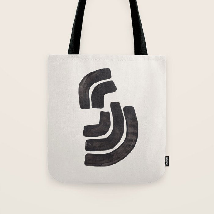 Turn Around Couple Mid Century Modern Minimalist Black Ink Painting Funky Tribal Tote Bag Gallery Image 1