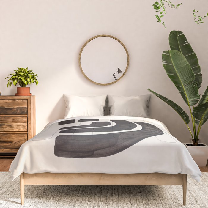 Turn Around Couple Mid Century Modern Minimalist Black Ink Painting Funky Tribal Comforter Gallery Image 3