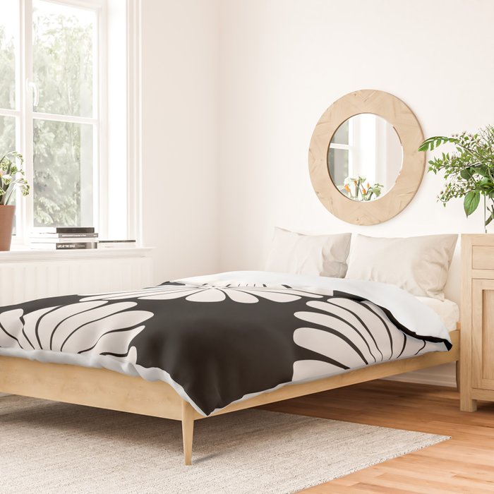 Retro Daisy Abstract II Black and White Bold Floral Duvet Cover Gallery Image 2