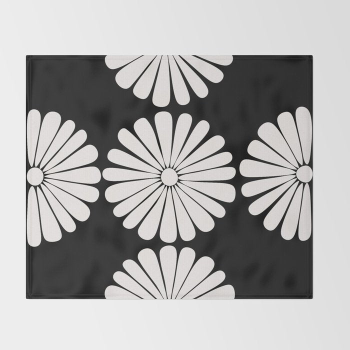 Retro Daisy Abstract II Black and White Bold Floral Throw Blanket Gallery Image 2