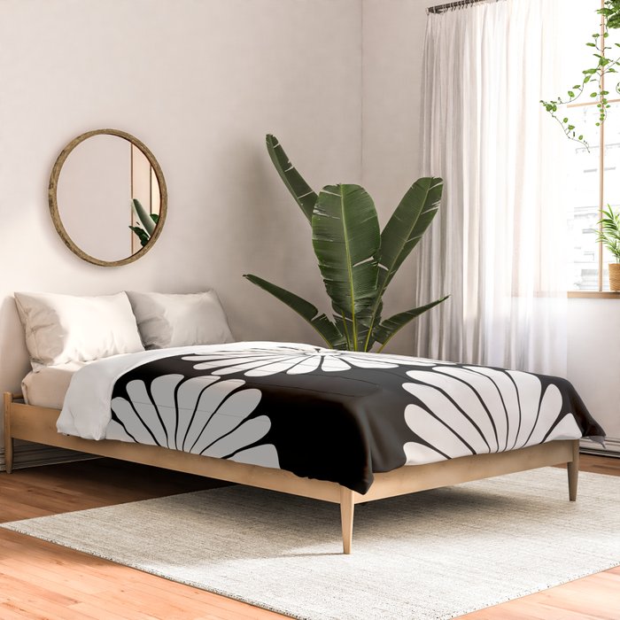 Retro Daisy Abstract II Black and White Bold Floral Comforter Gallery Image 2