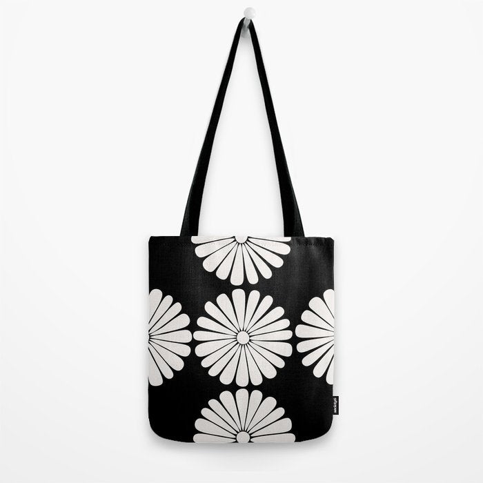 Retro Daisy Abstract II Black and White Bold Floral Tote Bag Gallery Image 2