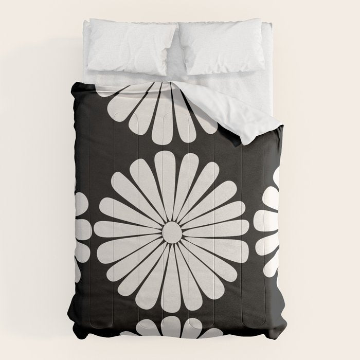 Retro Daisy Abstract II Black and White Bold Floral Comforter Gallery Image 6