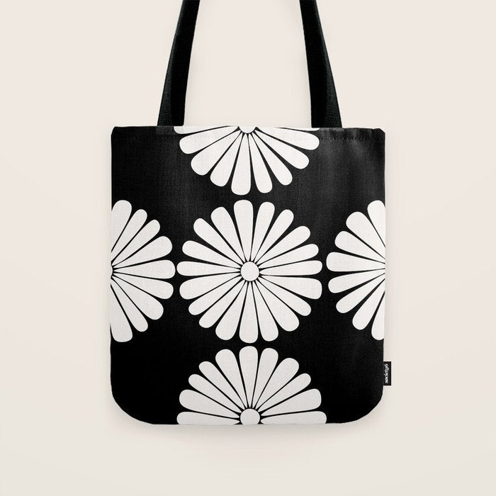 Retro Daisy Abstract II Black and White Bold Floral Tote Bag Gallery Image 1