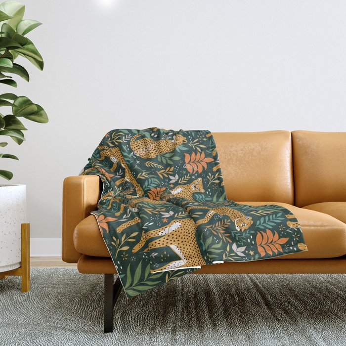 Spring Cheetah Pattern II - Lush Green Throw Blanket Gallery Image 1