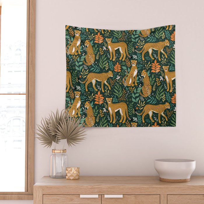 Spring Cheetah Pattern II - Lush Green Wall Tapestry Gallery Image 2