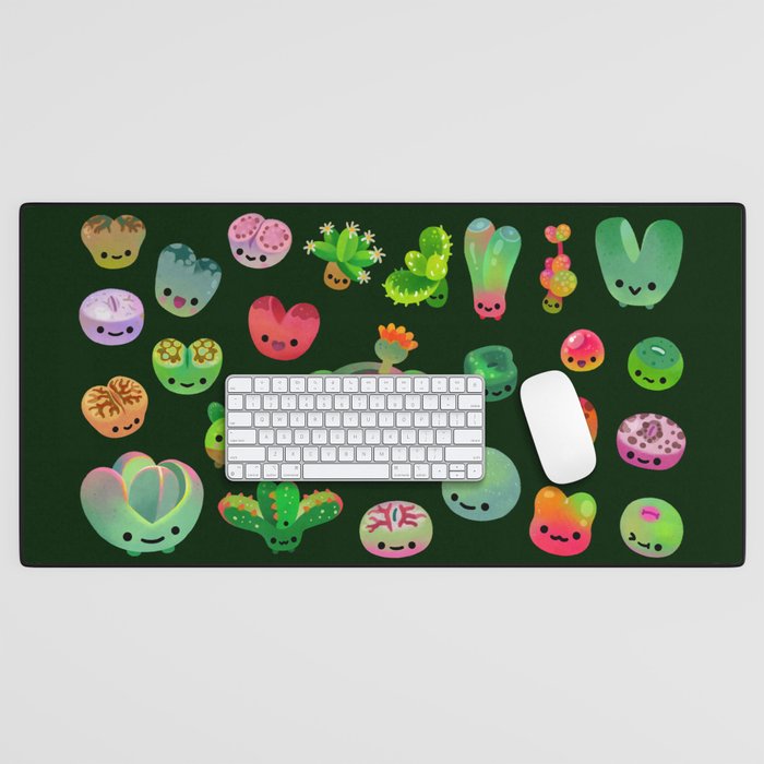 Baby succulent 3 - Mesembs (dark) Desk Mat Gallery Image 1