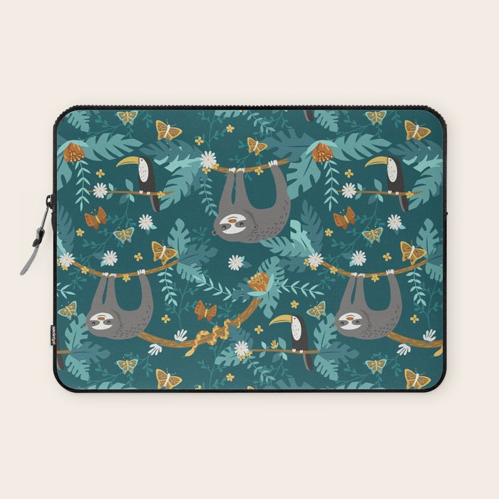 Sloth Hanging in a Teal Forest Laptop Sleeve Gallery Image 1
