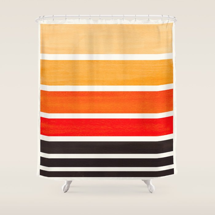 Orange Minimalist Watercolor Mid Century Staggered Stripes Rothko Color Block Geometric Art Shower Curtain Gallery Image 1