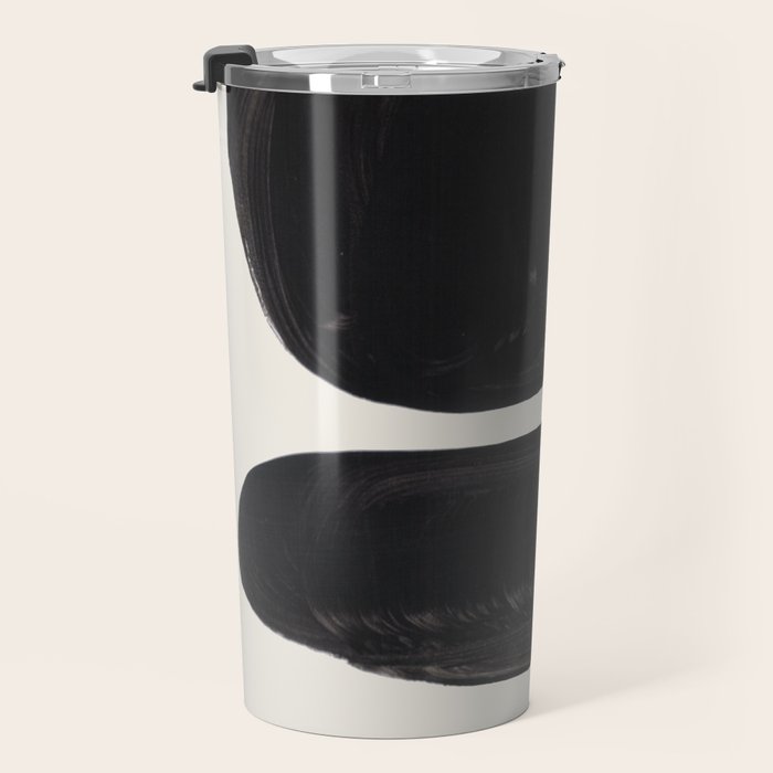 Mid Century Modern Minimalist Abstract Art Brush Strokes Black & White Ink Art Tribal Pebbles Travel Mug Gallery Image 3