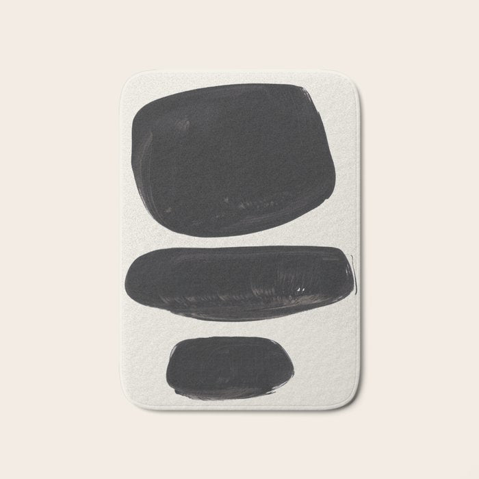Mid Century Modern Minimalist Abstract Art Brush Strokes Black & White Ink Art Tribal Pebbles Bath Mat Gallery Image 1
