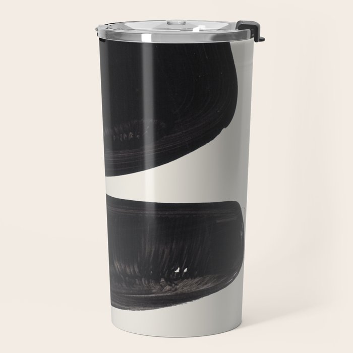 Mid Century Modern Minimalist Abstract Art Brush Strokes Black & White Ink Art Tribal Pebbles Travel Mug Gallery Image 2