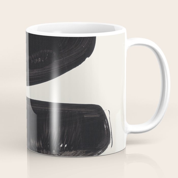 Mid Century Modern Minimalist Abstract Art Brush Strokes Black & White Ink Art Tribal Pebbles Coffee Mug Gallery Image 1