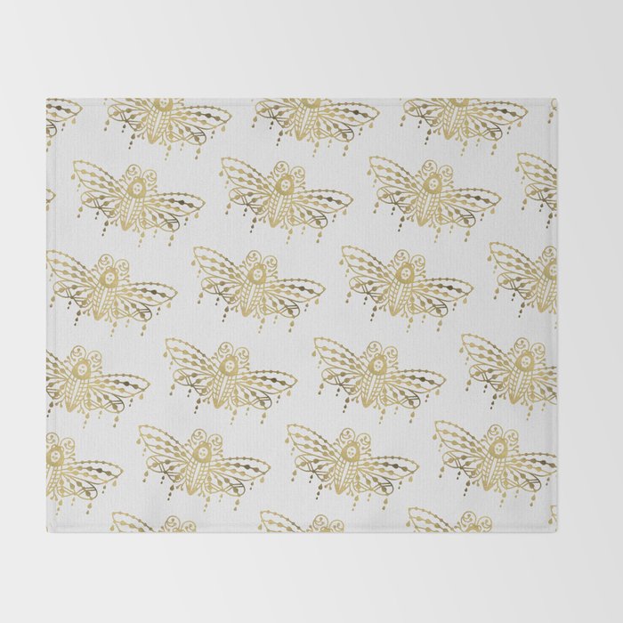 Death's Head Hawkmoth - Gold Palette Throw Blanket Gallery Image 2