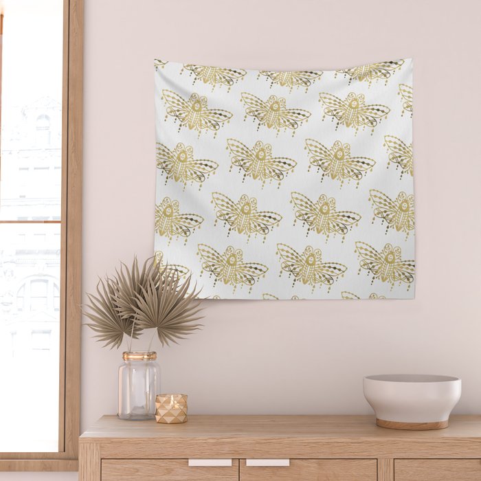 Death's Head Hawkmoth - Gold Palette Wall Tapestry Gallery Image 2