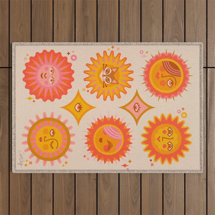 Sunshine Faces - Retro Outdoor Rug Gallery Image 1