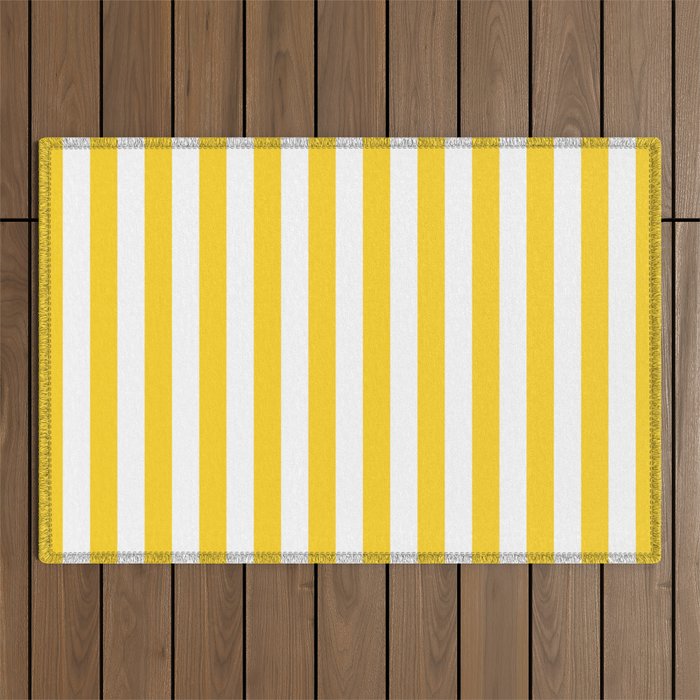 Large Taxi Yellow and White Cabana Stripe Outdoor Rug Gallery Image 1