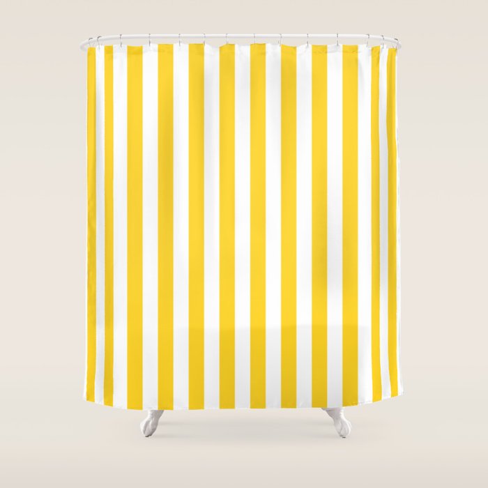 Large Taxi Yellow and White Cabana Stripe Shower Curtain Gallery Image 1