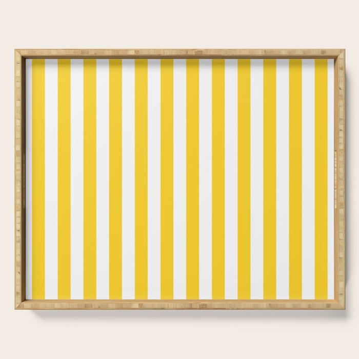 Large Taxi Yellow and White Cabana Stripe Serving Tray Gallery Image 1
