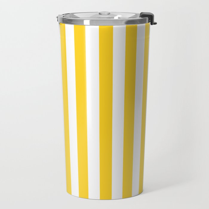 Large Taxi Yellow and White Cabana Stripe Travel Mug Gallery Image 2