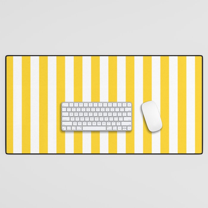 Large Taxi Yellow and White Cabana Stripe Desk Mat Gallery Image 1