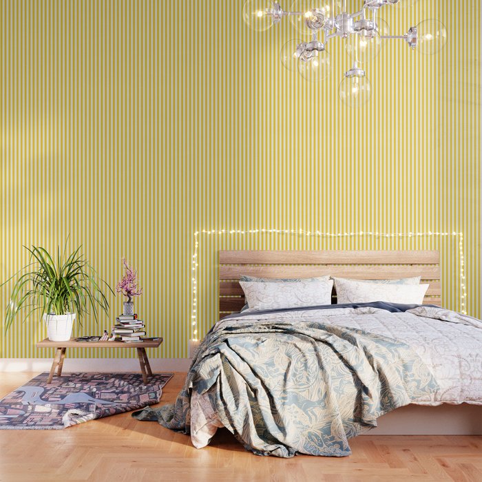 Large Taxi Yellow and White Cabana Stripe Wallpaper Gallery Image 1