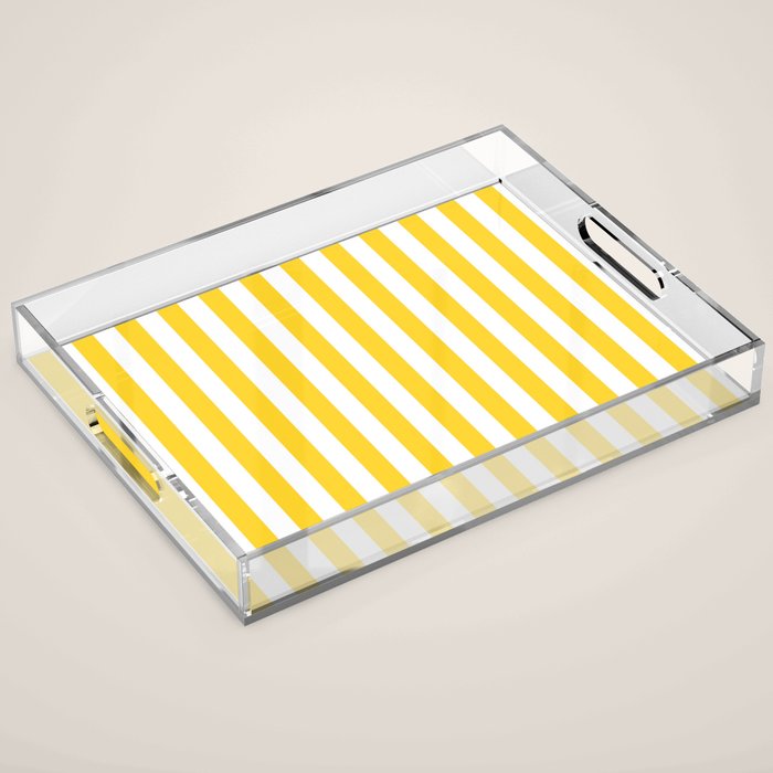 Large Taxi Yellow and White Cabana Stripe Acrylic Tray Gallery Image 1