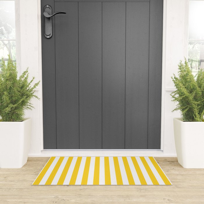 Large Taxi Yellow and White Cabana Stripe Welcome Mat Gallery Image 3