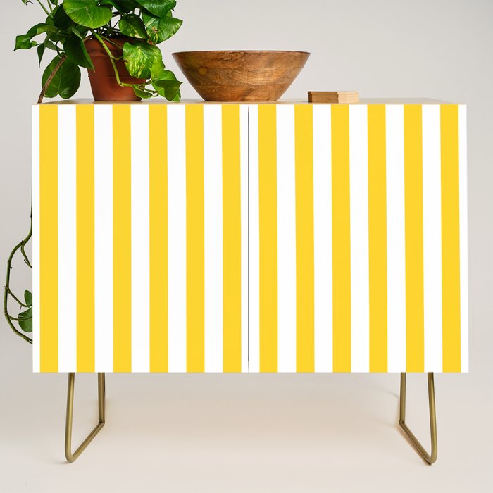 Large Taxi Yellow and White Cabana Stripe Credenza Gallery Image 1