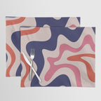 Retro Liquid Swirl Abstract Pattern Square Navy Blue Pink Red-Orange Placemat Gallery Image 1