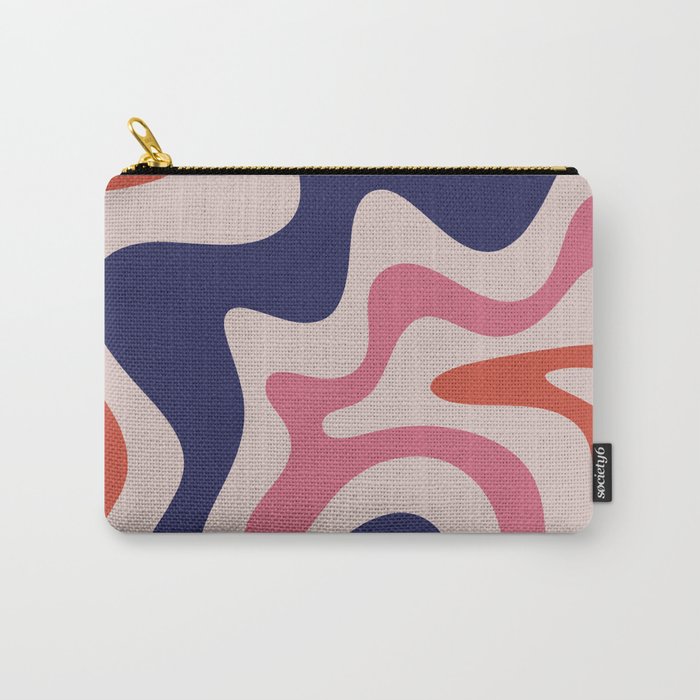 Retro Liquid Swirl Abstract Pattern Square Navy Blue Pink Red-Orange Carry All Pouch Gallery Image 1