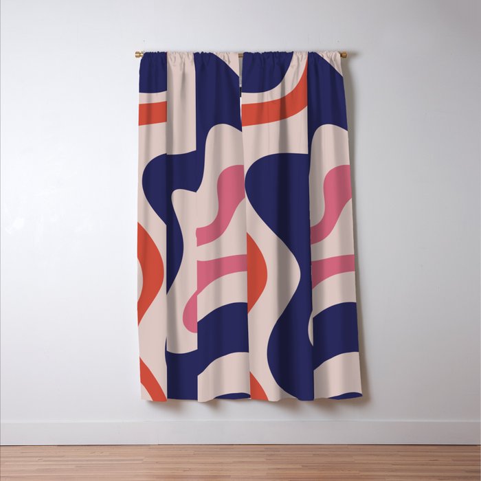 Retro Liquid Swirl Abstract Pattern Square Navy Blue Pink Red-Orange Window Curtain Gallery Image 3