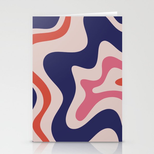 Retro Liquid Swirl Abstract Pattern Square Navy Blue Pink Red-Orange Stationery Card Gallery Image 2